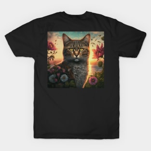 cute cat with flowers ,funny cats with flowers , cats lovers T-Shirt